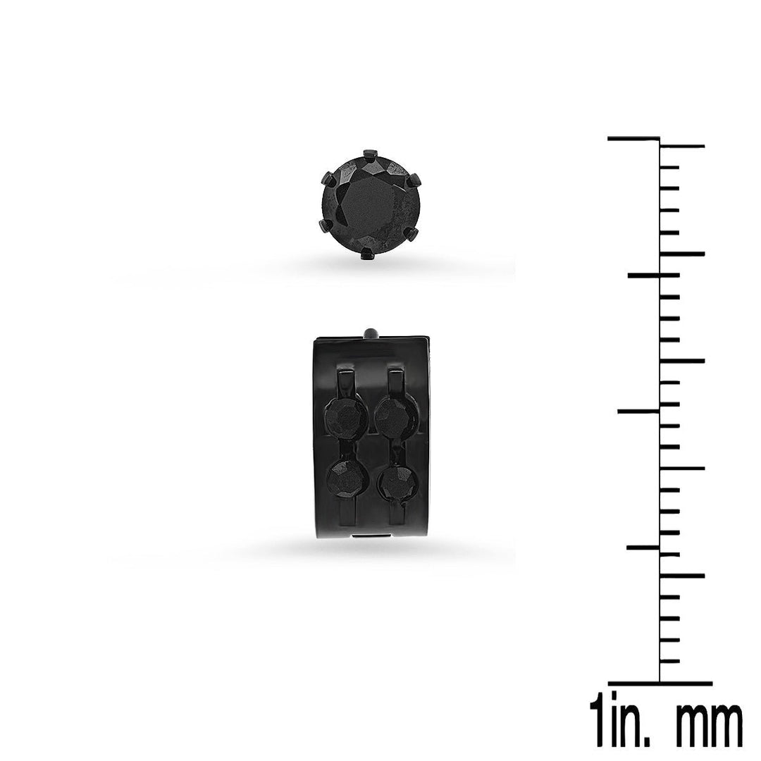 2-Piece: Unisex Black Ip Simulated Black Diamonds Studs And Diamond Cut Huggies Earrings Image 2