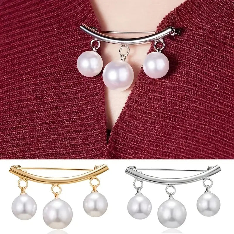 2-Pieces: Faux Pearl Neck Tie Pin Buckle Faux Pendant Image 1