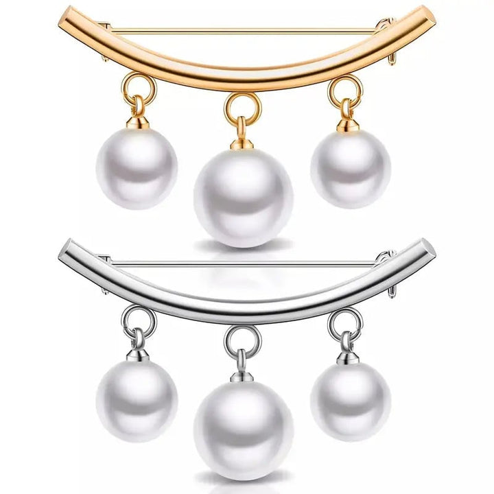 2-Pieces: Faux Pearl Neck Tie Pin Buckle Faux Pendant Image 2