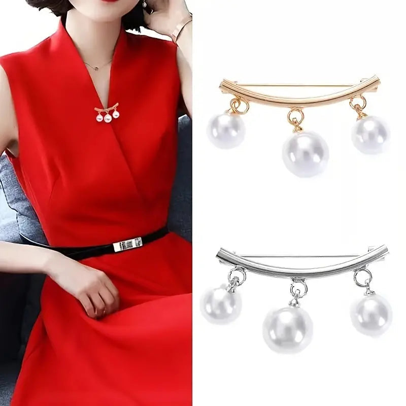 2-Pieces: Faux Pearl Neck Tie Pin Buckle Faux Pendant Image 4