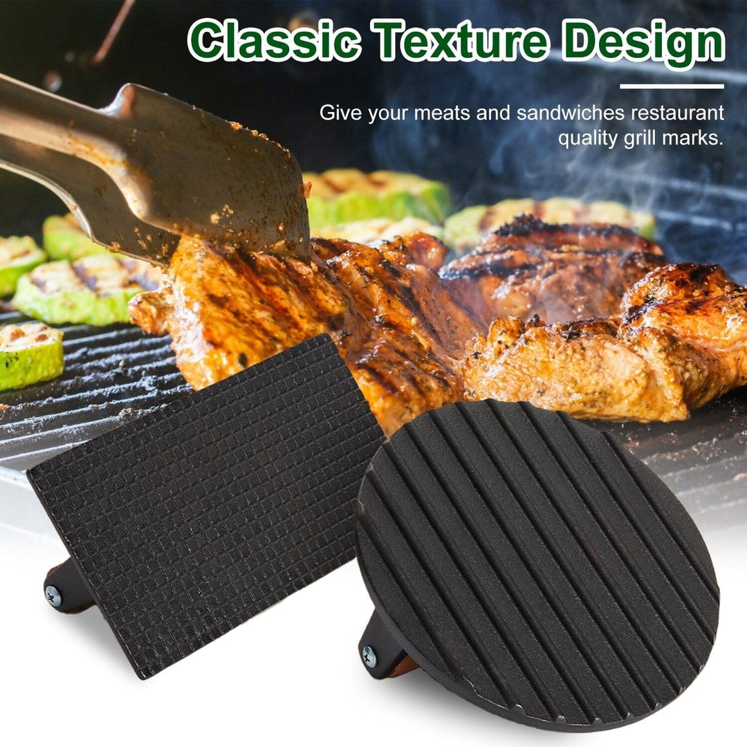 2-Pieces: Cast Iron Grill Press Pre-Seasoned Steak Weights Smash Burger Press Image 9