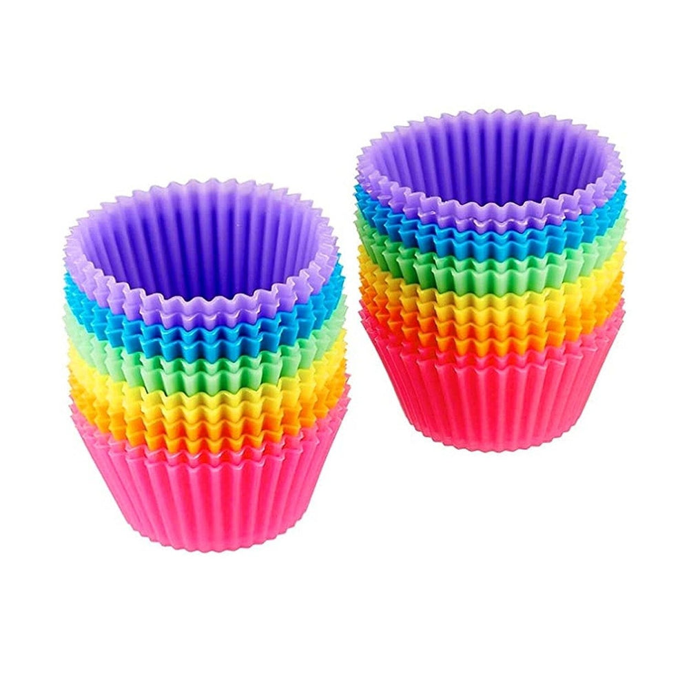 24-Pack: Multicolored Reusable Silicone Baking Cups Liner for Cupcakes and Muffins Image 2