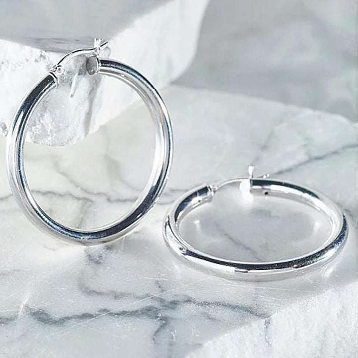 25mm Solid Sterling Silver Classic French Lock Hoops Image 1