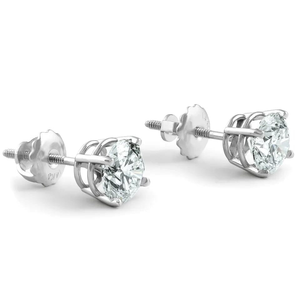 2Ct TW Round Lab Grown Diamond Studs 14K White Gold with Screw Backs Image 2