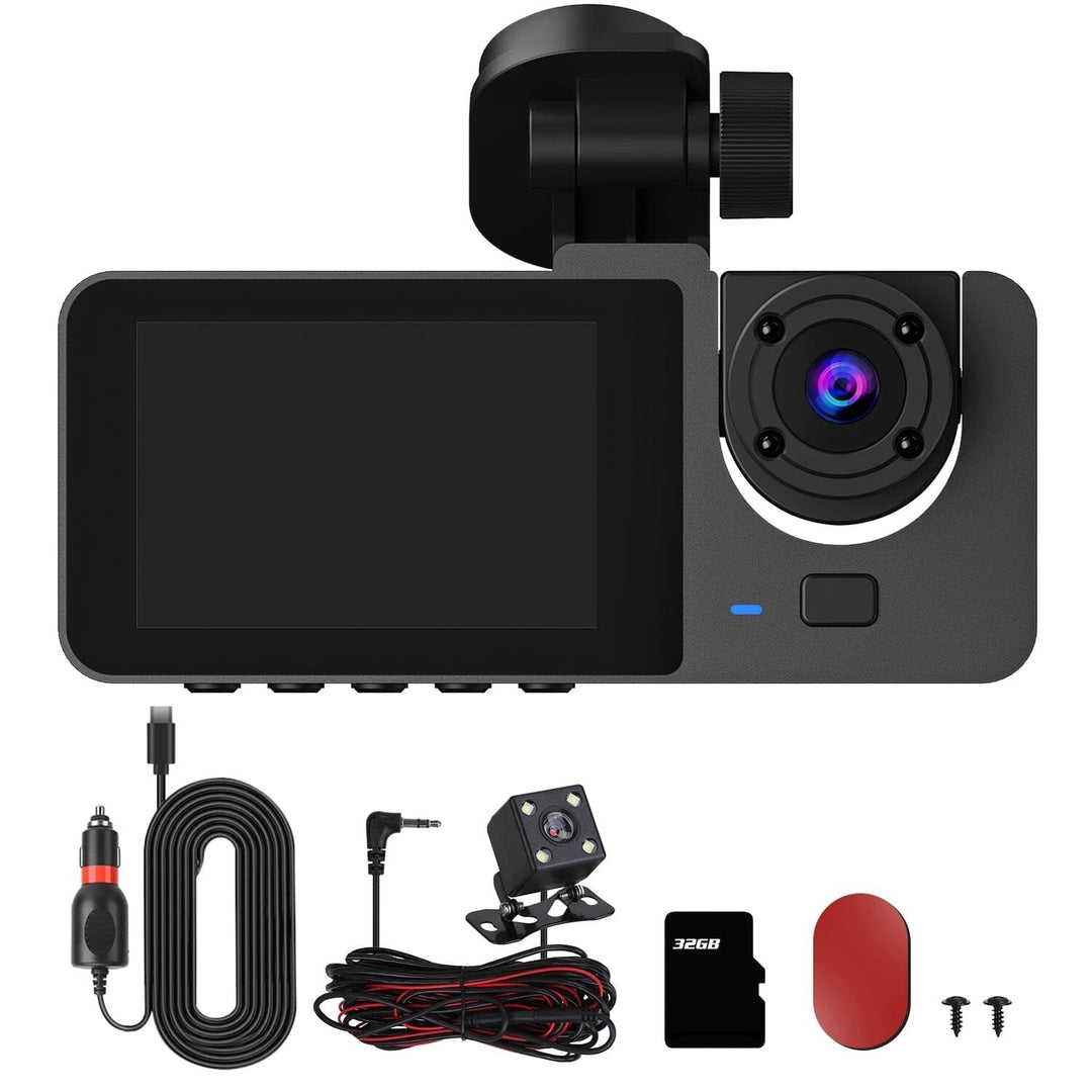 3 Channel Dash Cam Front Inside Rear Vehicle Driving Recorder Car DVR Image 3