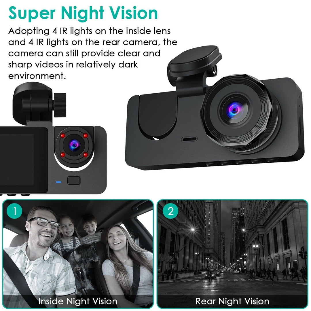 3 Channel Dash Cam Front Inside Rear Vehicle Driving Recorder Car DVR Image 4