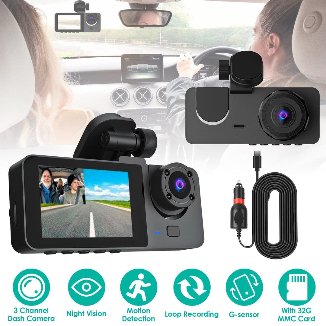 3 Channel Dash Cam Front Inside Rear Vehicle Driving Recorder Car DVR Image 6