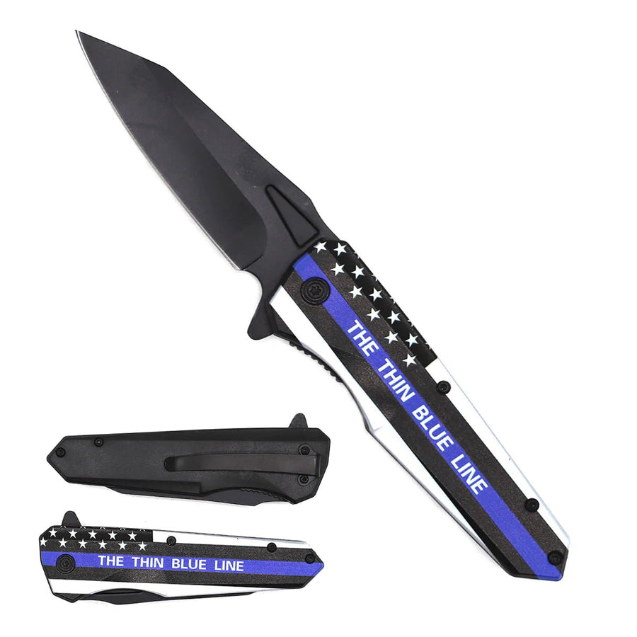 3" Thin Blue Line Knife with ABS Handle Image 1