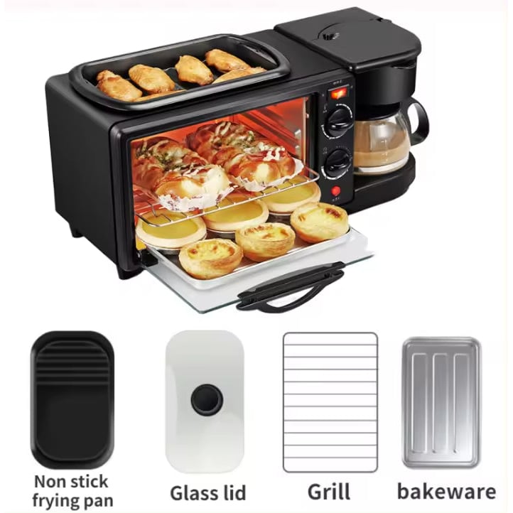 3-in-1 Breakfast Toaster Oven Fryer and Coffee Maker Station Image 3