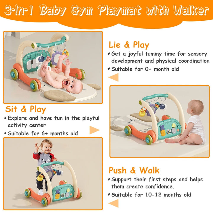 3-in-1 Baby Gym Playmat with Learning Walker for 0-12 Months Old Image 7