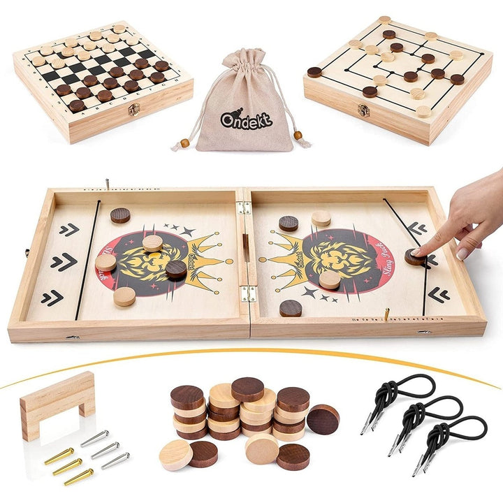 3-in-1 Foldable Wooden Fast Sling Puck Game Image 1