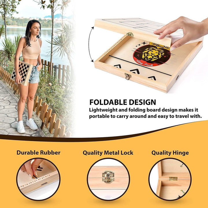 3-in-1 Foldable Wooden Fast Sling Puck Game Image 6