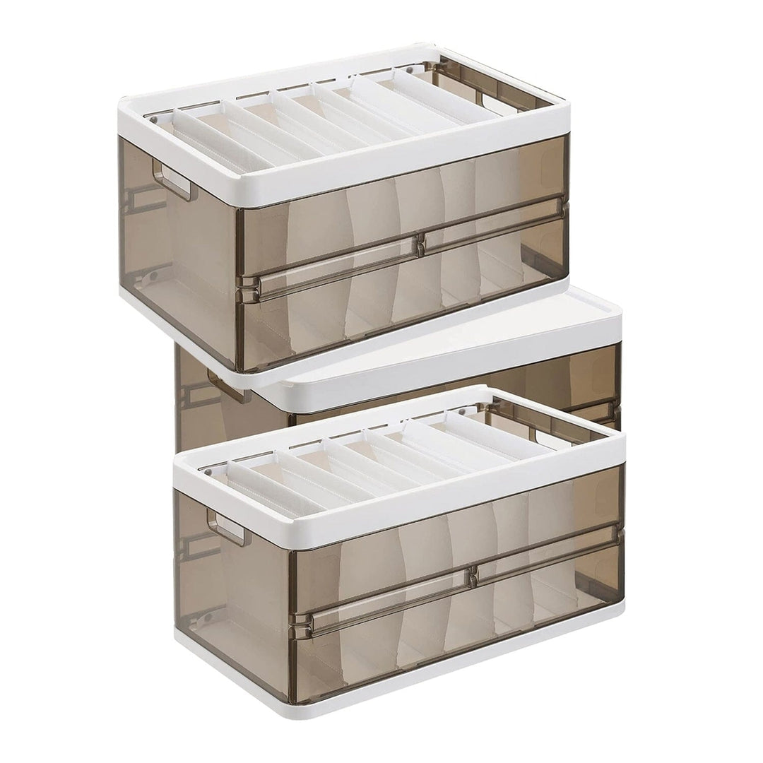 3-Pack: Foldable Storage Bin with Lid Stackable Plastic Closet Organizer Image 3