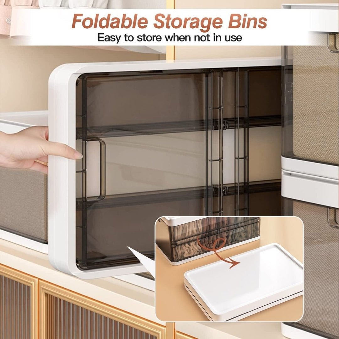 3-Pack: Foldable Storage Bin with Lid Stackable Plastic Closet Organizer Image 4