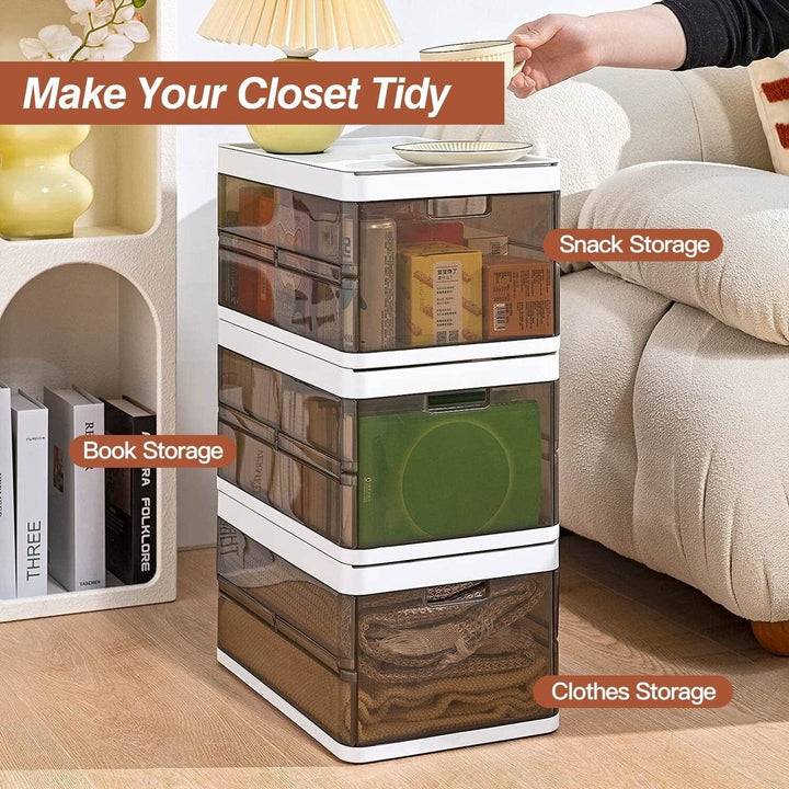 3-Pack: Foldable Storage Bin with Lid Stackable Plastic Closet Organizer Image 6