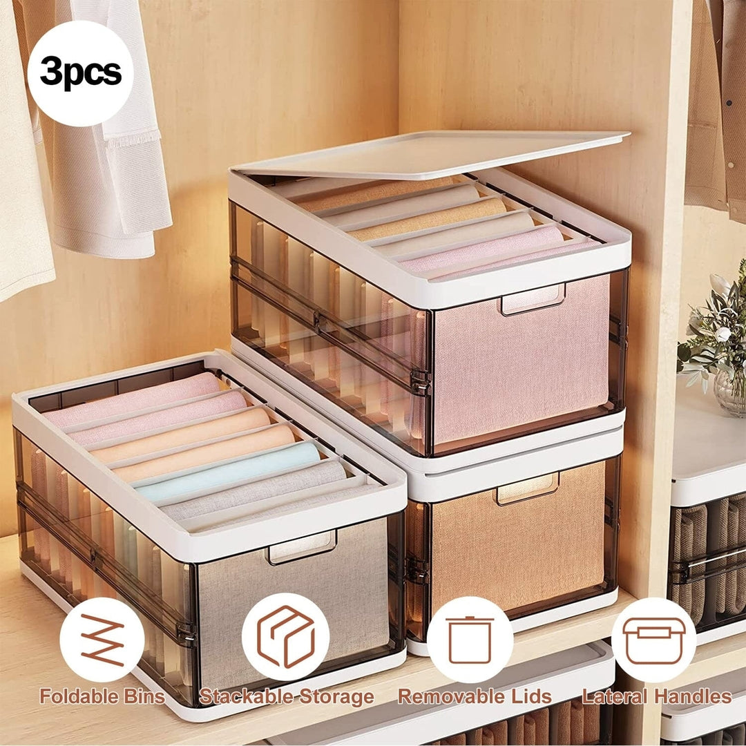 3-Pack: Foldable Storage Bin with Lid Stackable Plastic Closet Organizer Image 8