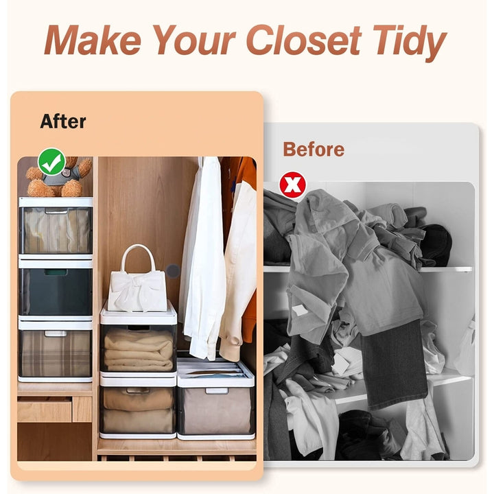 3-Pack: Foldable Storage Bin with Lid Stackable Plastic Closet Organizer Image 9