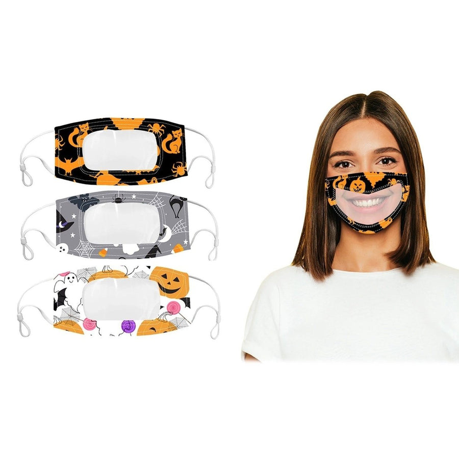 3-Pack: Halloween Edition Smile Communicator Clear Mouth Face Mask Image 1