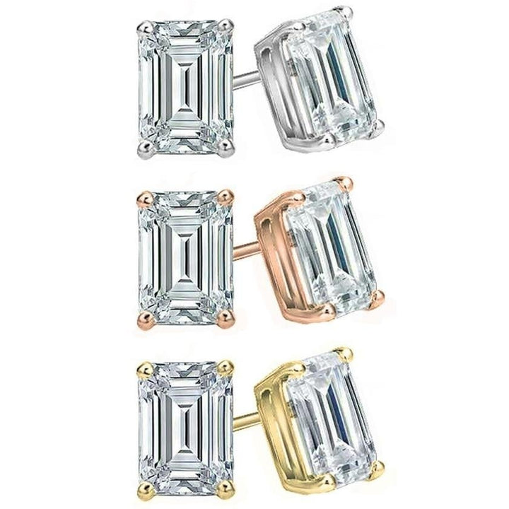 3-Pack Emerald Cut Crystal Stud Earrings Set by Elements of Love Image 1