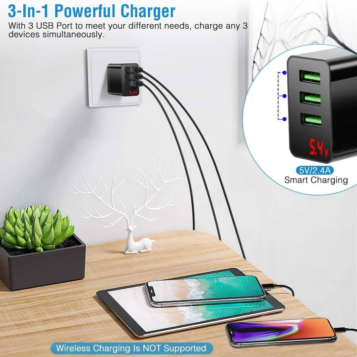 3-Pack: 3-Port USB Hub Charger Wall Power Charging Plug Adapter Image 9