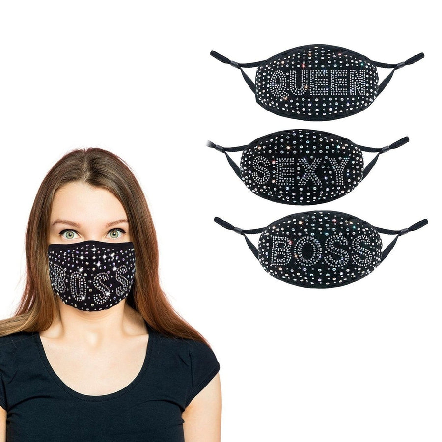 3-Pack: All the Blings Rhinestone Cotton Face Mask Image 1