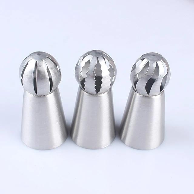 3-Pieces: Russian Stainless Steel Tips Tulip Sphere Whip Cream Buttercream Icing Piping Nozzles Image 2