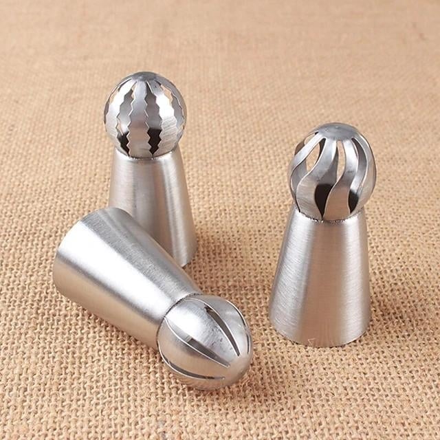 3-Pieces: Russian Stainless Steel Tips Tulip Sphere Whip Cream Buttercream Icing Piping Nozzles Image 3