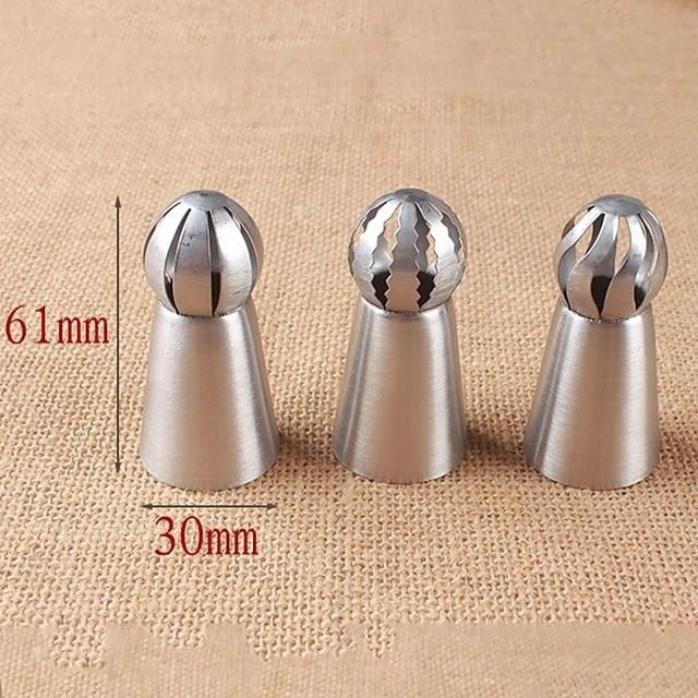 3-Pieces: Russian Stainless Steel Tips Tulip Sphere Whip Cream Buttercream Icing Piping Nozzles Image 4