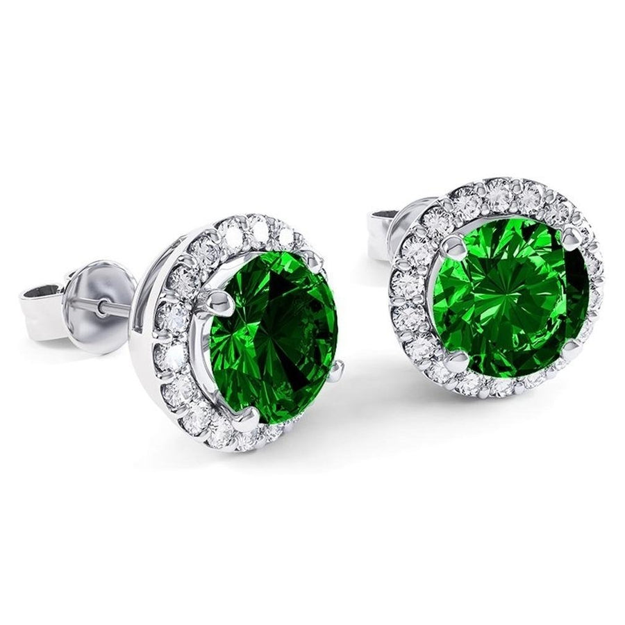 3.00 CTTW Emerald Halo Sterling Silver Studs Image 1