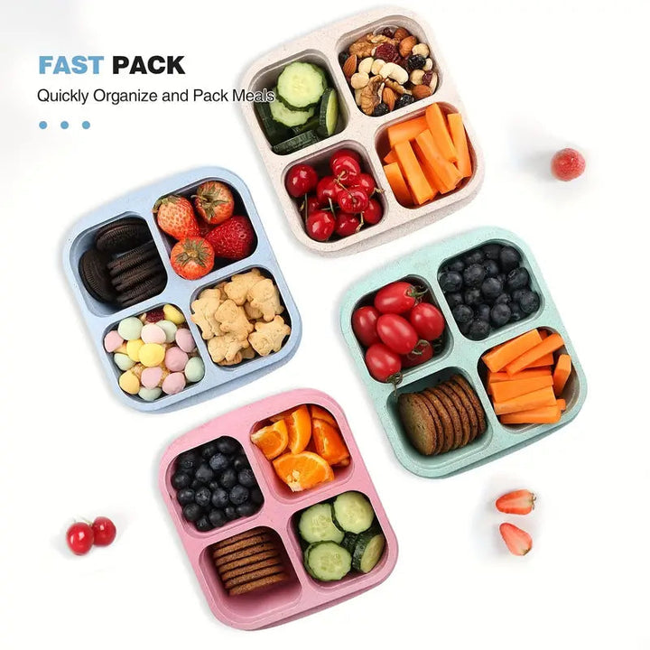 4-Pack: Snack Container With 4 Compartments Divided Bento Lunch Box With Transparent Lids Image 6