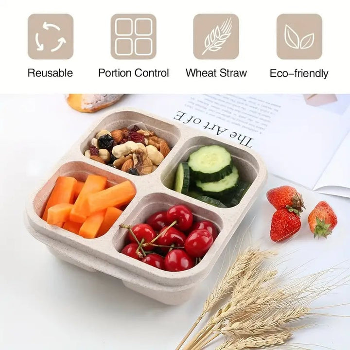 4-Pack: Snack Container With 4 Compartments Divided Bento Lunch Box With Transparent Lids Image 7