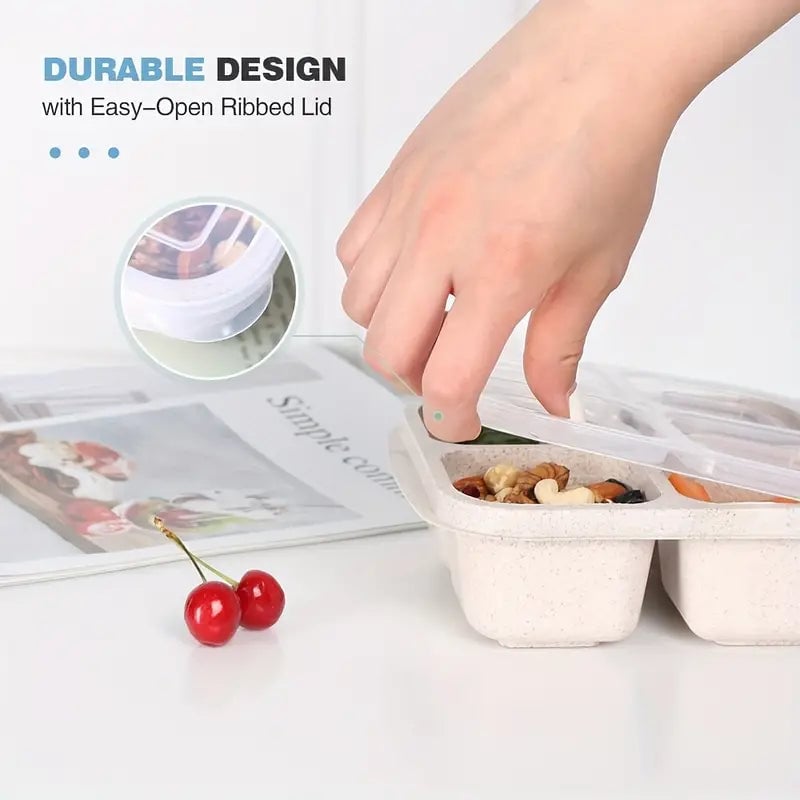 4-Pack: Snack Container With 4 Compartments Divided Bento Lunch Box With Transparent Lids Image 8