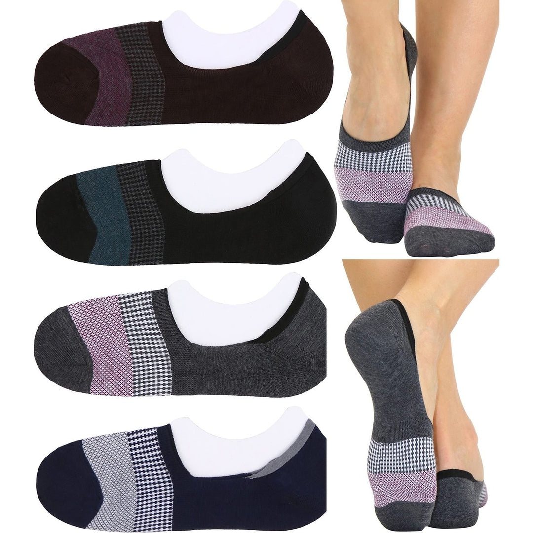 4-Pack: ToBeInStyle Womens Patterned No Show Socks with Heel Grip Image 1