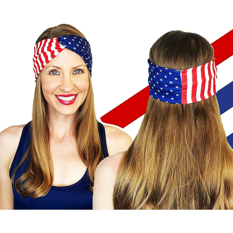 4-Pack: USA American Flag Headbands Image 1