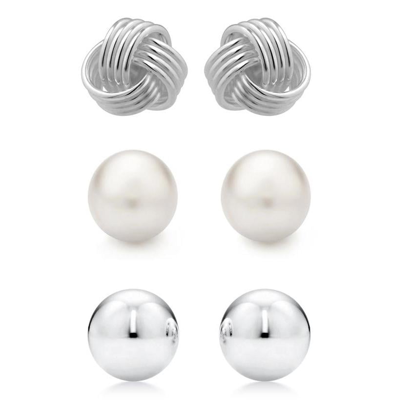 3-Pair Set: Sterling Silver Trio Stud Earring Set Image 1