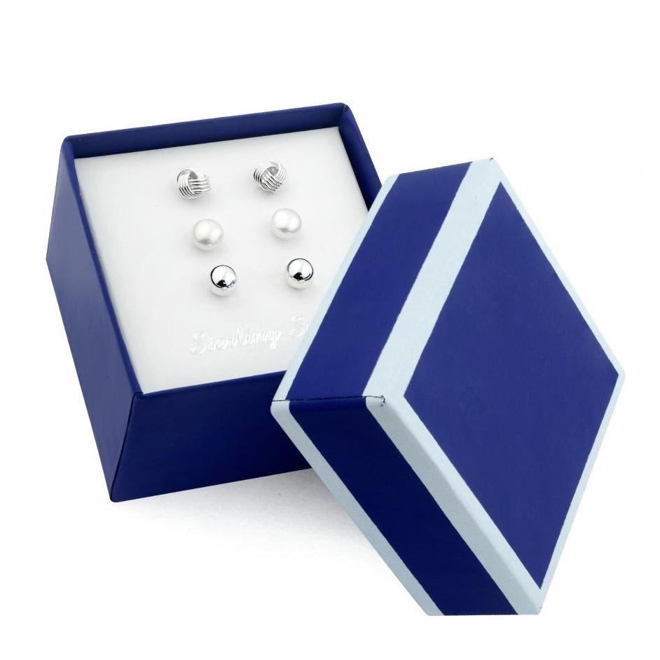 3-Pair Set: Sterling Silver Trio Stud Earring Set Image 2