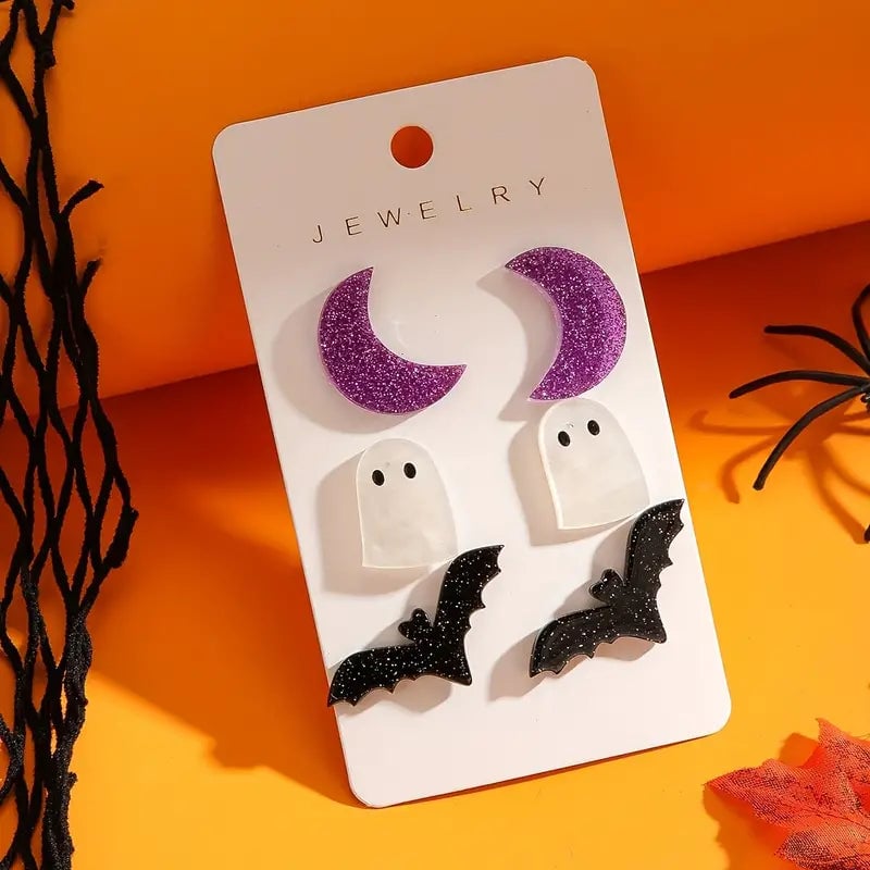 3-Pairs: Retro Halloween Earrings Image 1