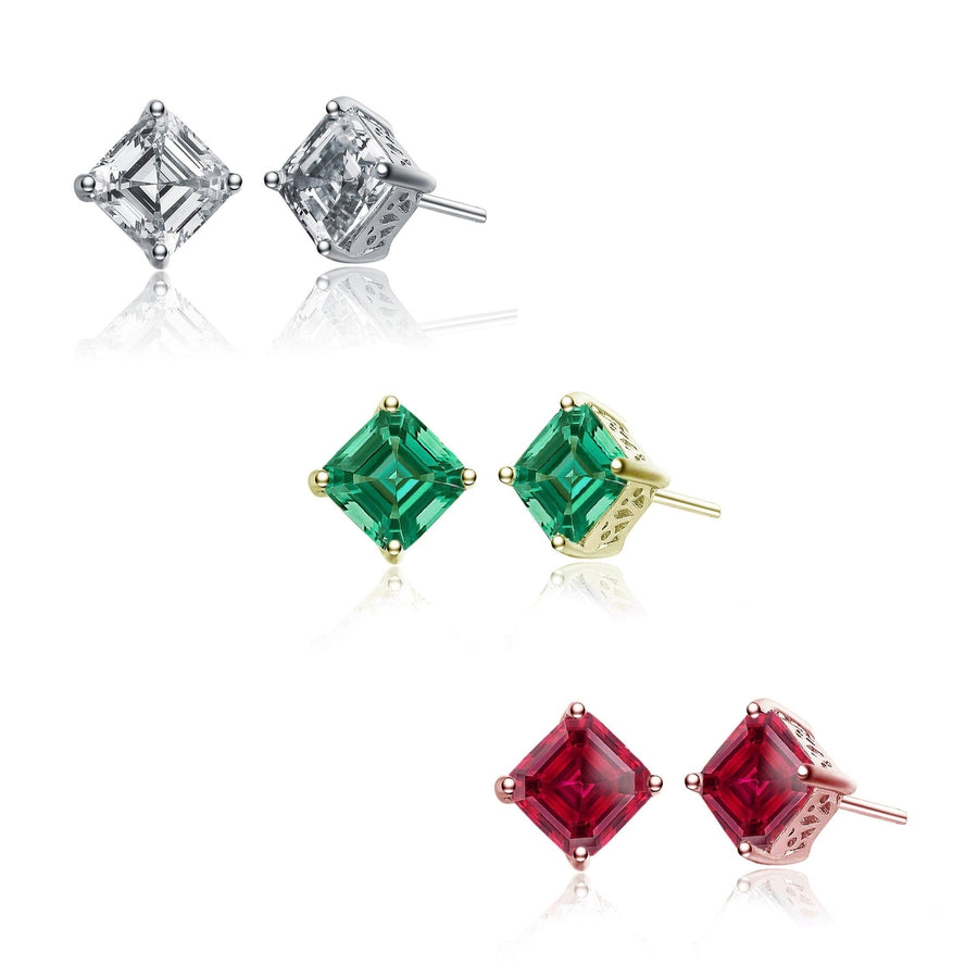 3-Pairs: Sterling Silver Cubic Zirconia Square Stud Earrings Set Image 1