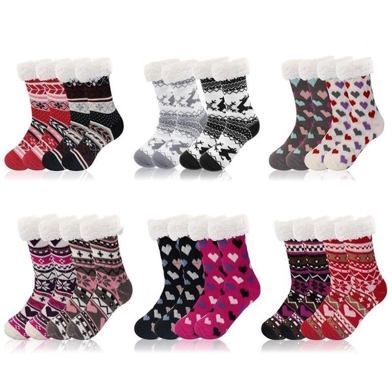 3-Pairs: Womens Assorted Soft Sherpa Slipper Socks Image 1