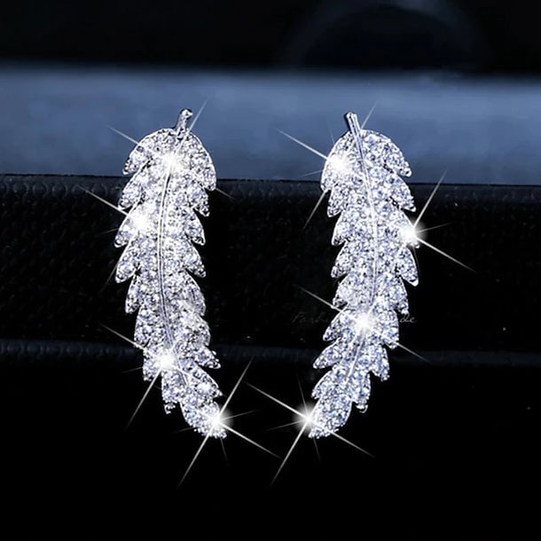 3-Pairs: Zircon Gold and Silver Leaf Stud Earrings Image 2