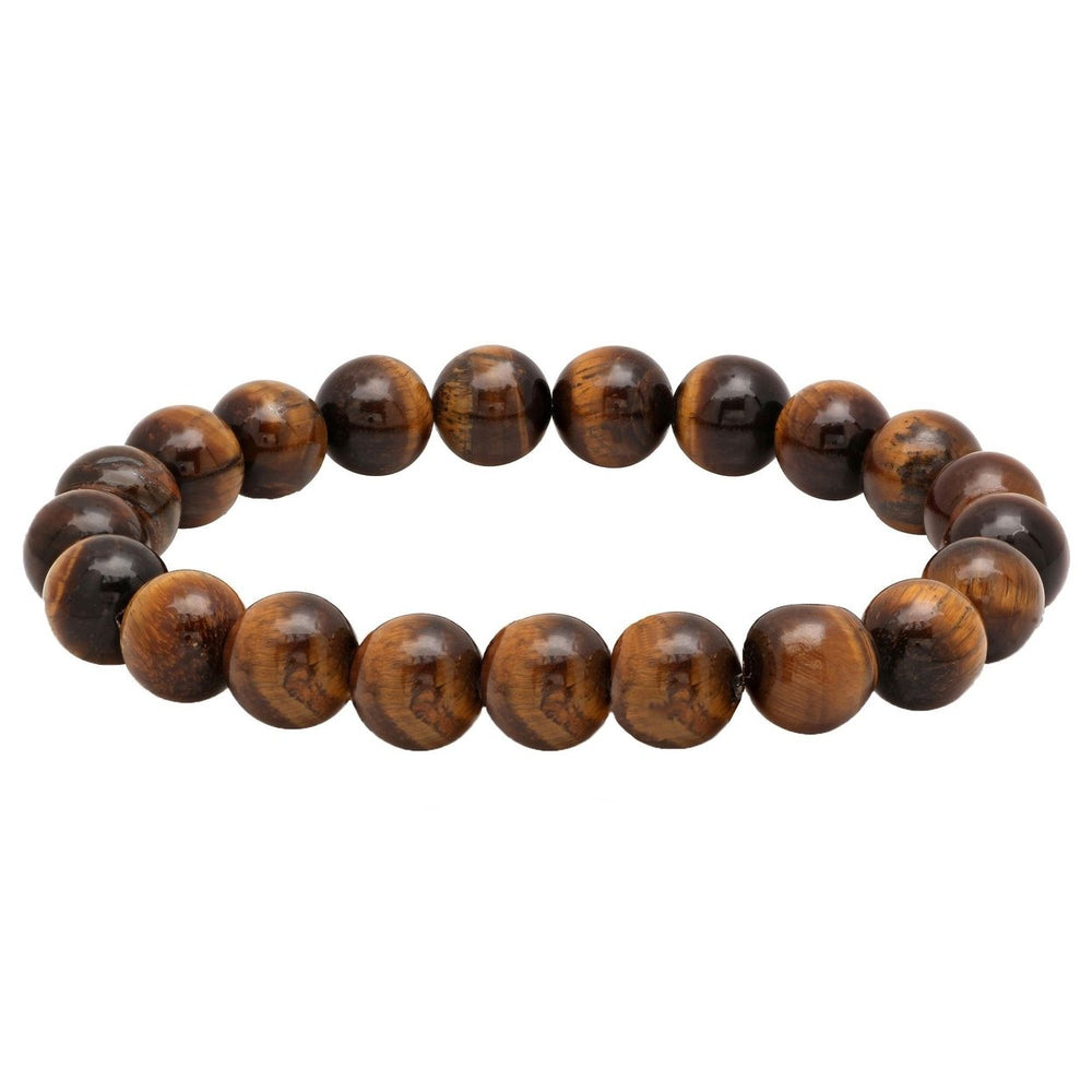 3-Piece Set: Brown Leather Stainless Steel and Genuine Tiger Eye Beaded Bracelet Set Image 2