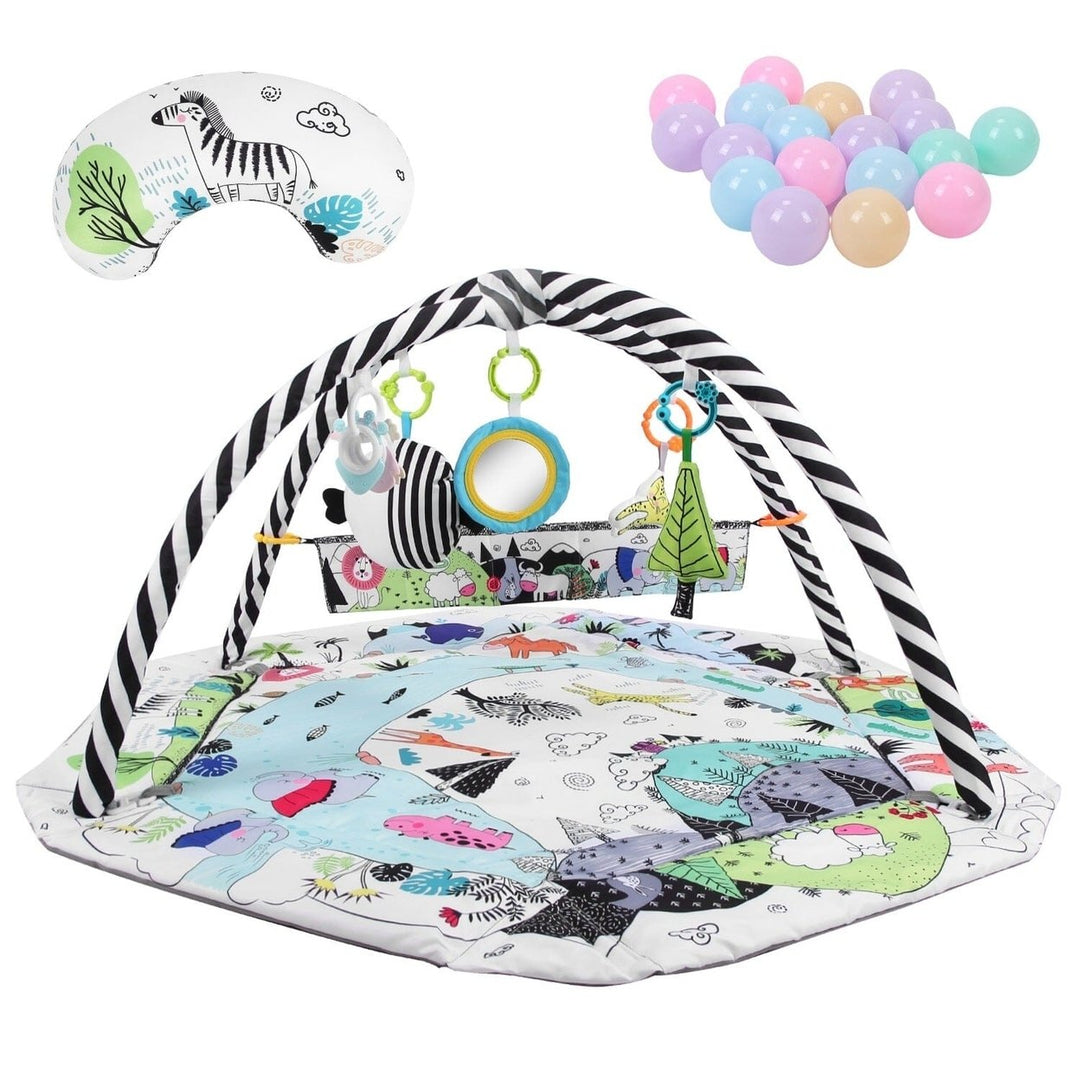 4-in-1 Baby Gym Play Mat Ball Pit with Pillow 18 Balls 9 Toys for 0-3 Years Old Image 2