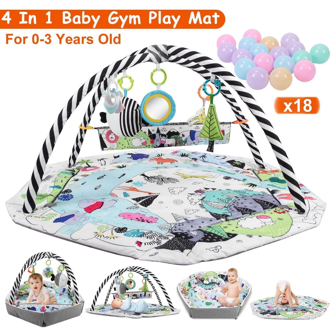 4-in-1 Baby Gym Play Mat Ball Pit with Pillow 18 Balls 9 Toys for 0-3 Years Old Image 4