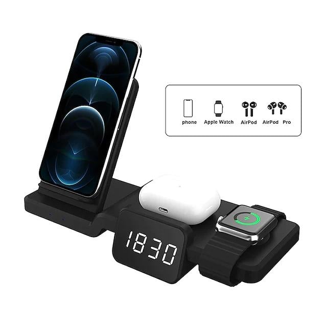 4-in-1 Wireless Charger with LED Digital Clock Image 2