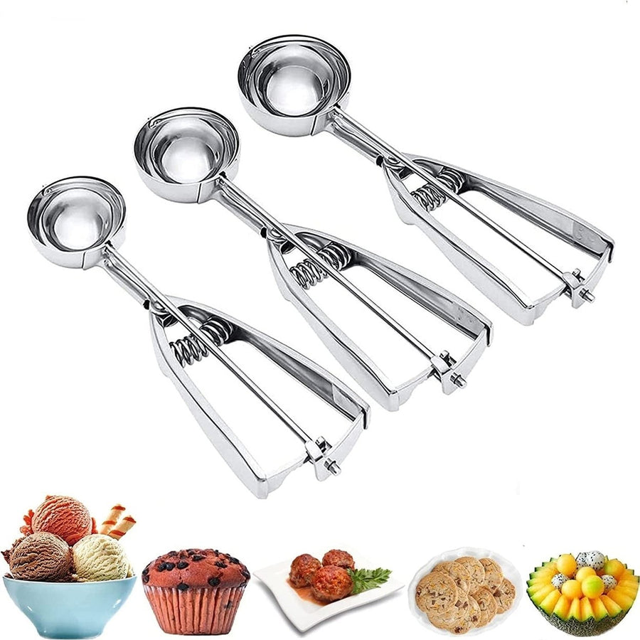 3-Pieces Set: Stainless Steel Cookie Scoops with Trigger Release Image 1