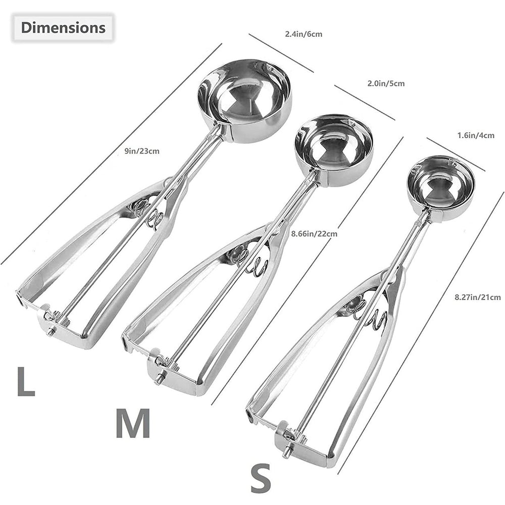 3-Pieces Set: Stainless Steel Cookie Scoops with Trigger Release Image 2