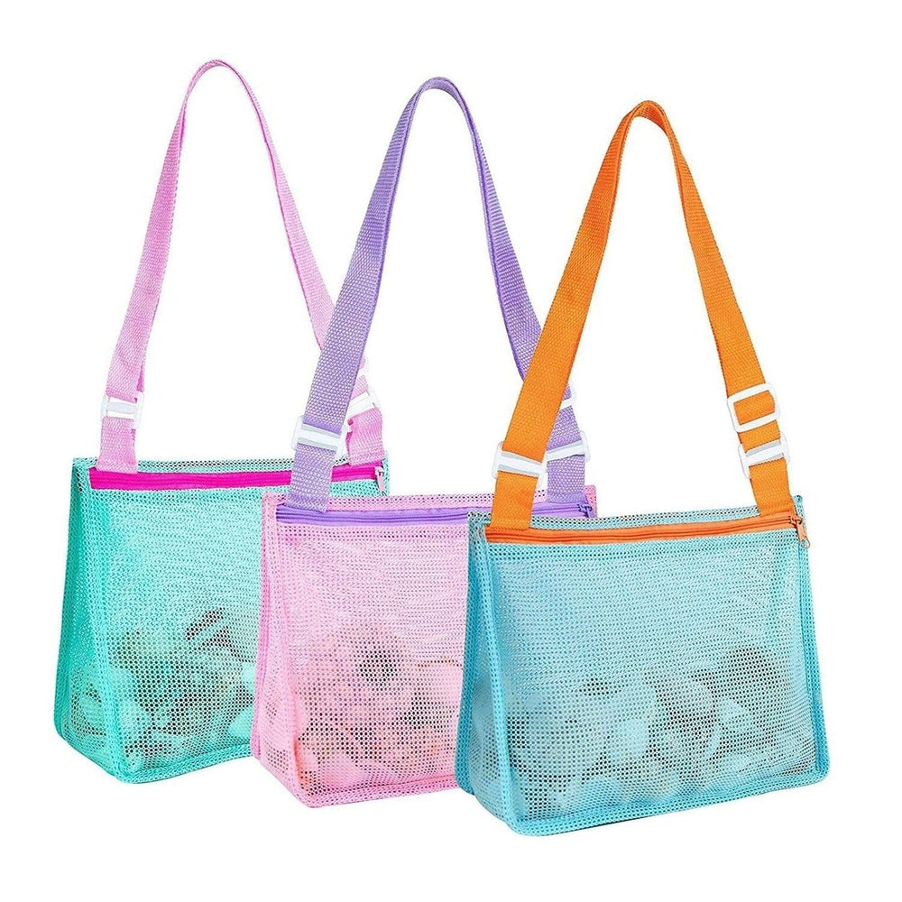 3-Pieces: Beach Mesh Bags Seashell Sand Tote Bag Image 2