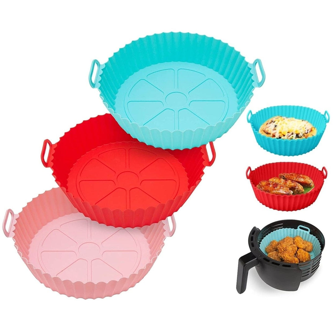 3-Pieces: Reusable Foldable Air Fryer Silicone Pot for 4+ Quart Air Fryer Oven Image 1