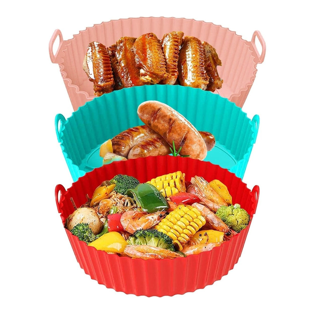 3-Pieces: Reusable Foldable Air Fryer Silicone Pot for 4+ Quart Air Fryer Oven Image 2