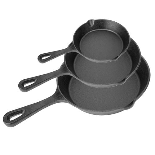 3-Pieces: Pre-Seasoned Cast Iron Skillet Image 1